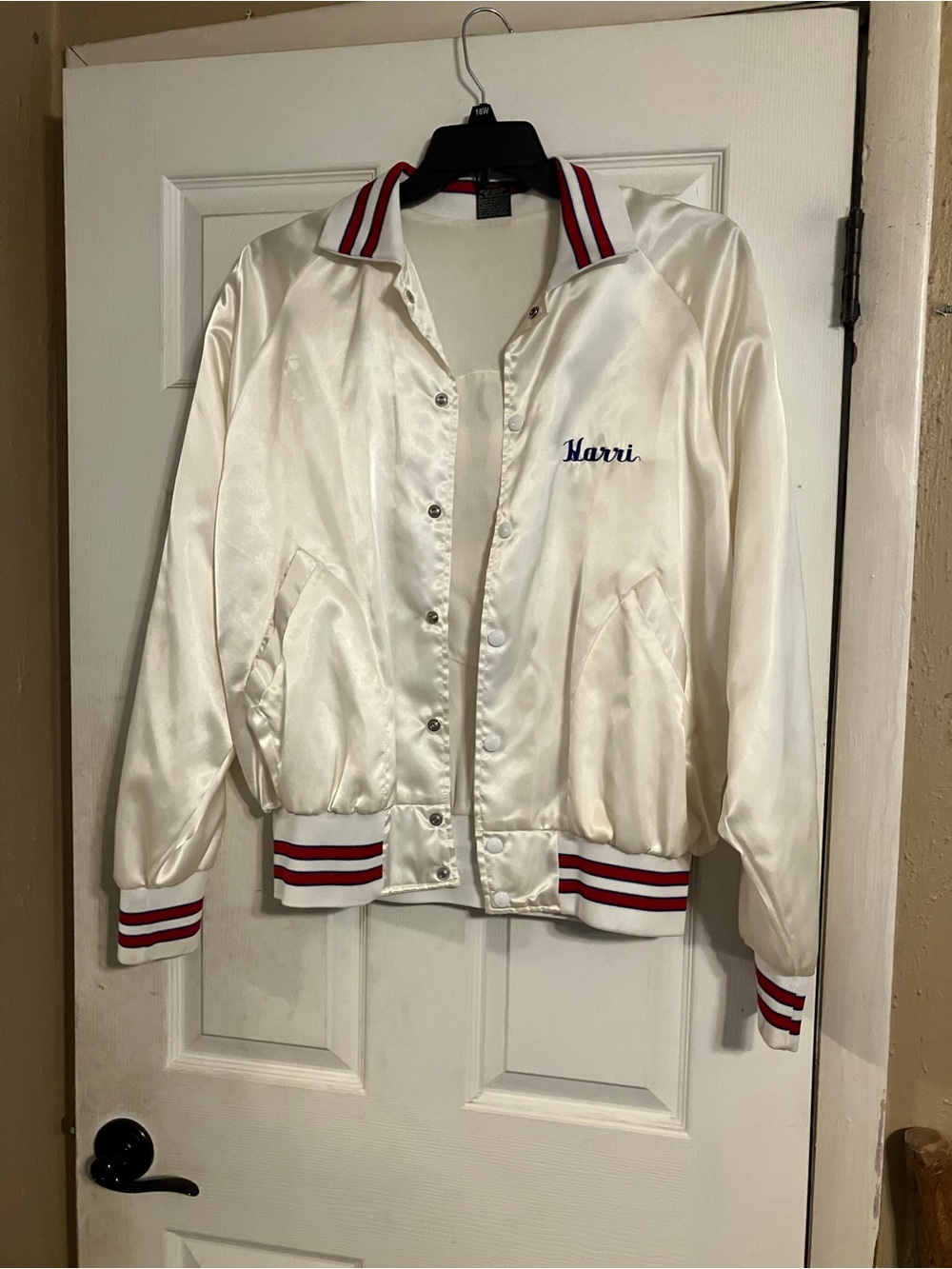 Aristo Jac Hilton Vintage Bomber Jacket Aloha Hawaii Tiger Ivory Satin Large